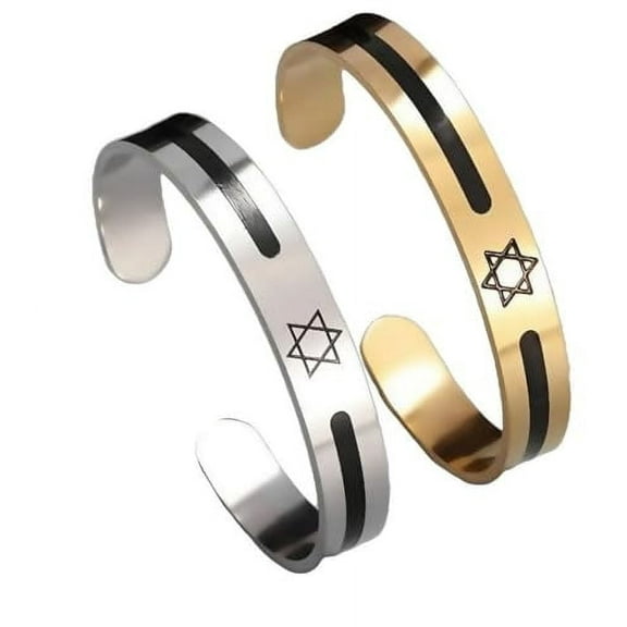 My Daily Styles Star of David Cuff Bracelet, Unisex Stainless Steel Bangles, Silver and Gold Colors, Religious Jewelry 2 Set
