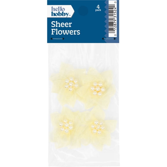 Hello Hobby Accessory Rose Flowers Sheer, Cream, 4 piece