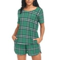 thumbnail image 4 of joogoo Women's Pajama Set Green Checkered Pattern Plaid Short Sleepwear Loungewear with Pockets S, 4 of 7