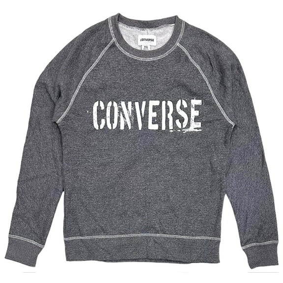 Converse Men's Spray Paint Graphic Logo Contrast Stitching Crewneck Sweatshirt (X-Small, Heather Grey)