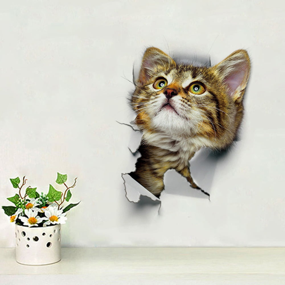 Hole View 3D  Cat  Wall  Sticker Bathroom Toilet Living Room 