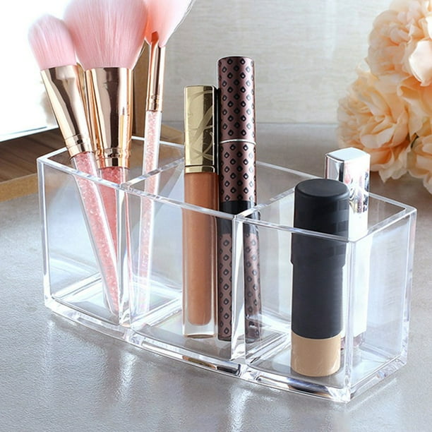 Clear Makeup Brush Holder Organizer, 3 Slot Acrylic Cosmetic Brushes Storage, Eyeliners Eyebrow