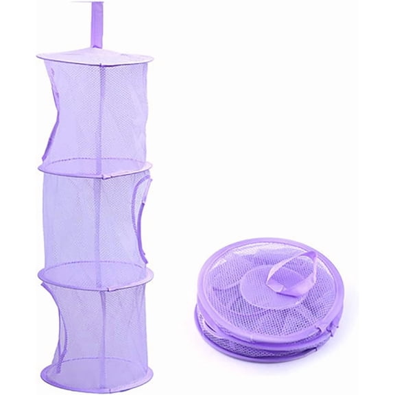Mesh Hanging Storage Basket With 3 Compartments Foldable Hanging Storage Organizer Net Bag for Toys Storage, Space Saver Sundries Clothes Bra Underwear Socks Drying Basket