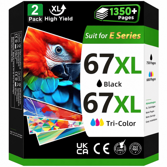 67XL Ink Cartridges Black Color Combo Pack Compatible for HP 67 Ink Cartridge Bundle HP67XL for DeskJet 2855e 2800e 2755e 2700 4155e 2700e 2734e 2852e Envy 6055e 6000 6400 Printer