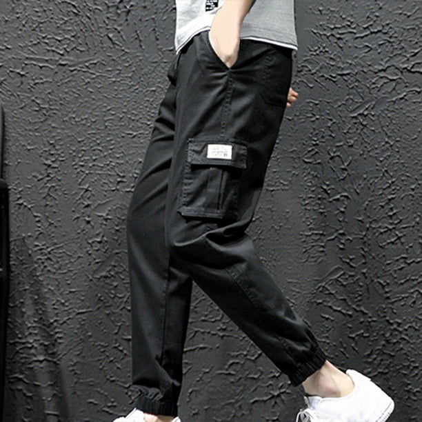 Pantalones largos para hombre, informales, lisos, con bolsillo, cintura elástica, para exteriores, con cordón ajustable, para trabajo