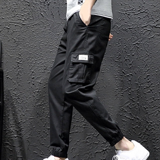 Pantalones largos para hombre, informales, lisos, con bolsillo, cintura elástica, para exteriores, con cordón ajustable, para trabajo