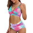 thumbnail image 2 of LAICAIW Womens Two Piece Swimsuits Wrap Front Bikini High Waisted Bottom Tummy Control Bathing Suits Vintage Print Swimwear, 2 of 7