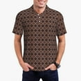 thumbnail image 2 of Balery Brown Gold Grid Printed Men’s Short Sleeve Polo Shirt, Midweight Men's Shirt,Golf Polo shirts -Medium, 2 of 8