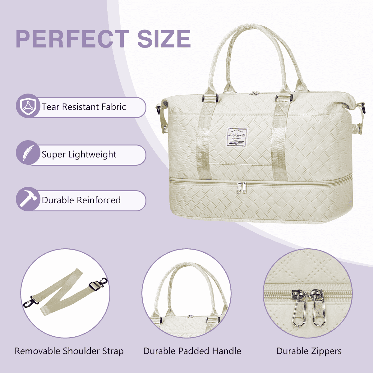 Weekender Bags for Women, Travel Duffel Bags with Shoe Compartment, Personal Item Travel Bag Weekender Overnight Bag Set Hospital Bags with Wet Pocket and Toiletry Bag for Labor and Delivery - White