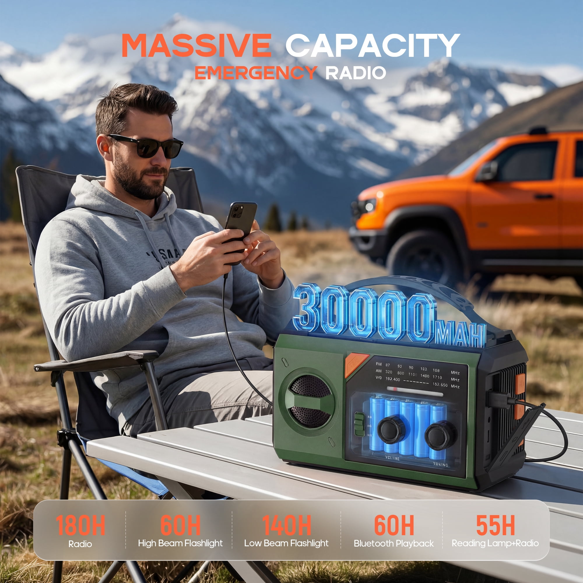 Biotree 30000mAh Weather Radio with NOAA 7-Band Alerts, Upgraded Emergency Radio with USB/Solar/Hand Crank Charging, Flashlight, SOS Alarm, Compass for Camping Hurricane Preparedness,Green