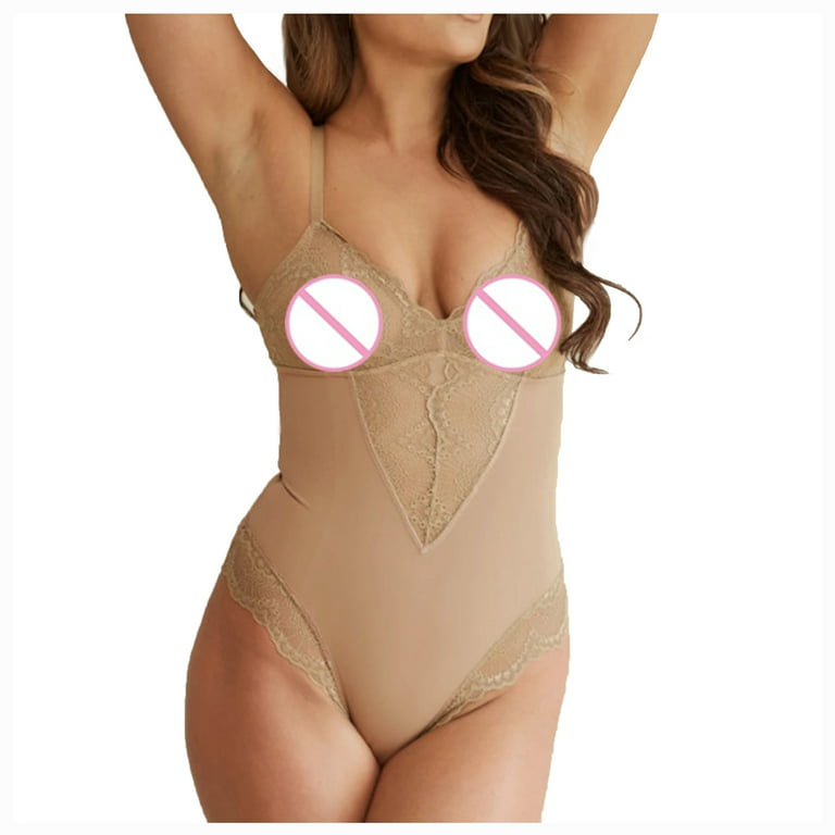 RQYYD Sexy Lace Tummy Control Bodysuit,Plus Size Backless Body