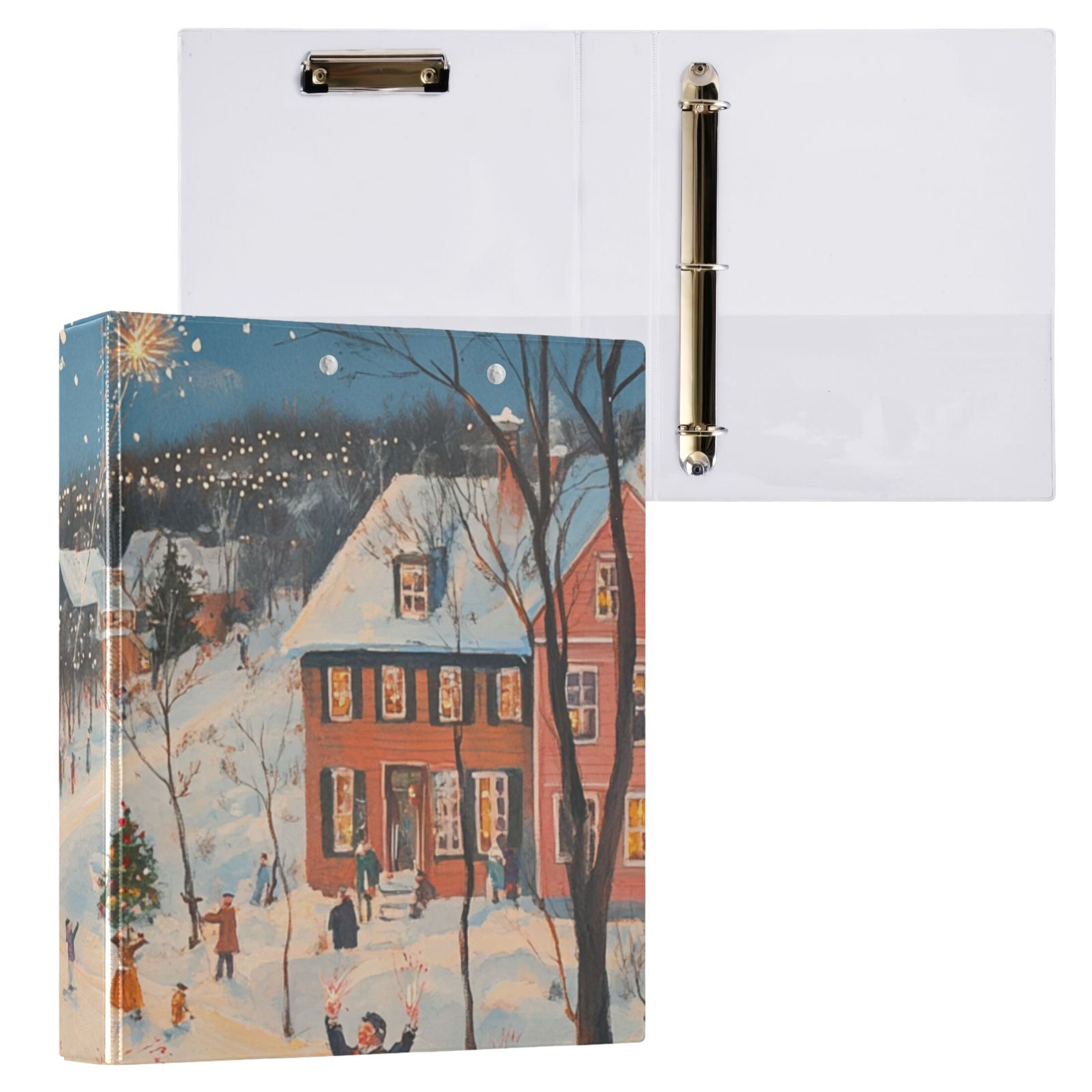 Town Fireworks Blooming Snow 3 Ring Binders 1.5 inch Hardcover File Folders with Interior Pockets A4 Size Organizer for School Office Hospital