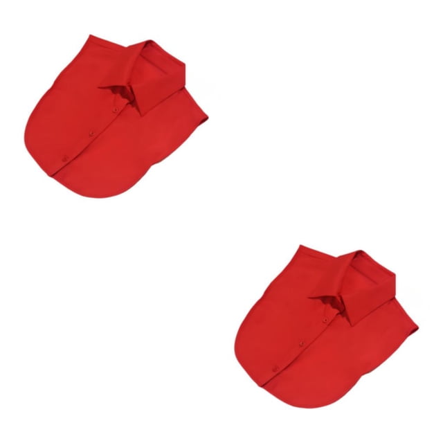 QualitChoice Simple Design Solid Color False Collar Formal Fashion Chiffon Fake Half Shirt Decorative Detachable Lapel Clothing Decor Red Point 2PCS