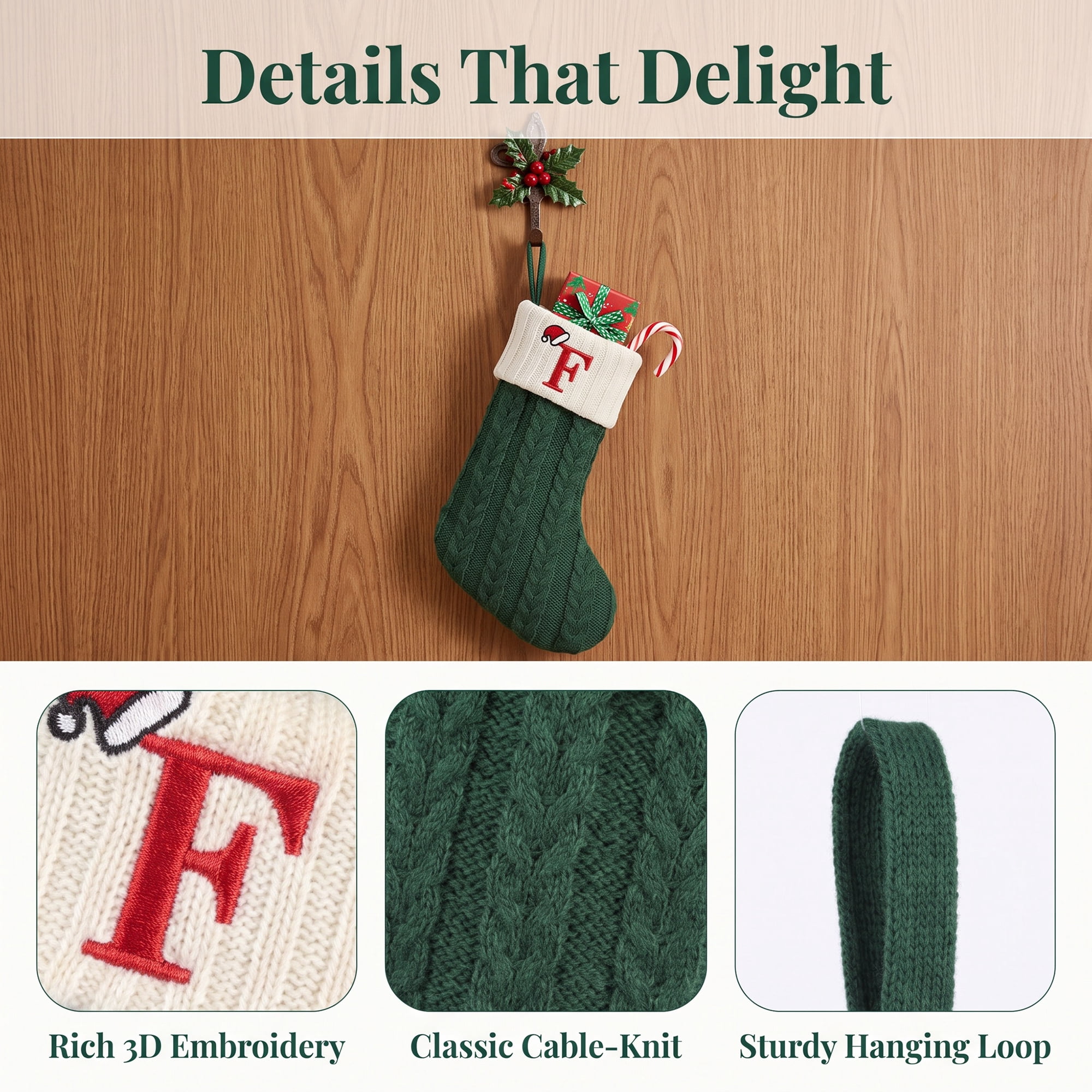 Unique Bargains Christmas Luxury Grand Hearth Accent Stocking Green Letter F 8"