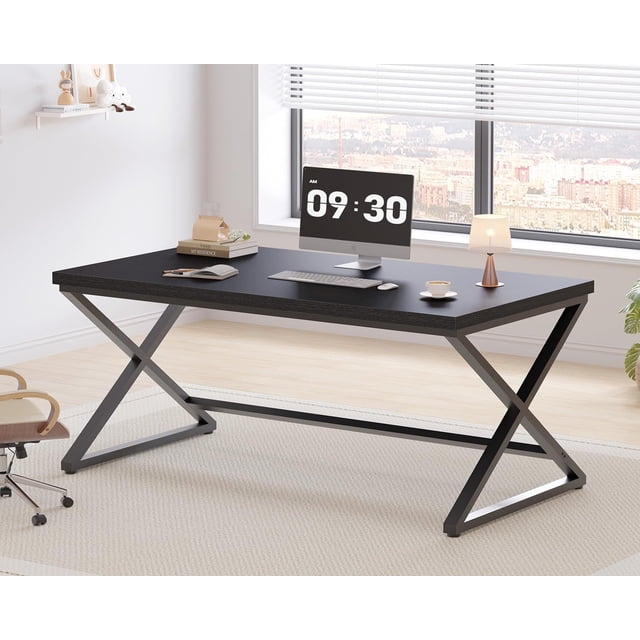 Rustic Computer Desk Industrial Home Office Desk Farmhouse Wood Metal Work Desk for Writing Study Vintage Minimalist Executive Workstation PC Gaming Table in Bedroom Rustic