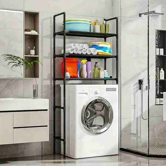 NTGFU Over The Toilet Storage Shelf, 3 Tier Storage Cabinet Over Toilet, Multifunctional Over The Toilet Rack, Bathroom Organizer Freestanding Toilet Shelf Space Saver (Black)