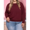 thumbnail image 6 of Women'S Long Sleeve Round Neck Soft Basic Batwing Sleeve Knitted Loose Pullover Autumn Fashion Clothing Wine Red XXXL, 6 of 7
