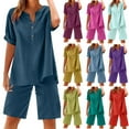 thumbnail image 1 of Sentmoon 2 PCS Spring Outfits for Women 2025 and Athletic Shorts Set Button down V Neck Linen Tops for Women Short Sleeve Loose Workout Tops for Women for Beach Vacation Green S, 1 of 6