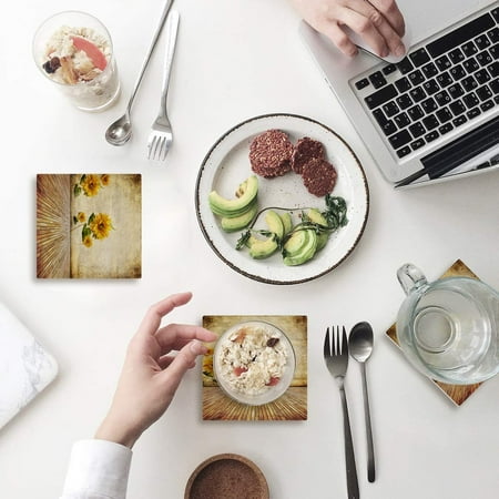 

ZHANZZK Sunflowers Set of 8 Coaster for Drinks Absorbent Ceramic Stone Coasters Cup Mat with Cork Base for Home Kitchen Room Coffee Table Bar Decor