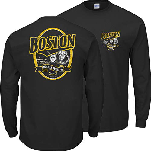 Sm-5X Boston Hockey Fans Boston A Drinking Town with A Hockey Problem Black T-Shirt