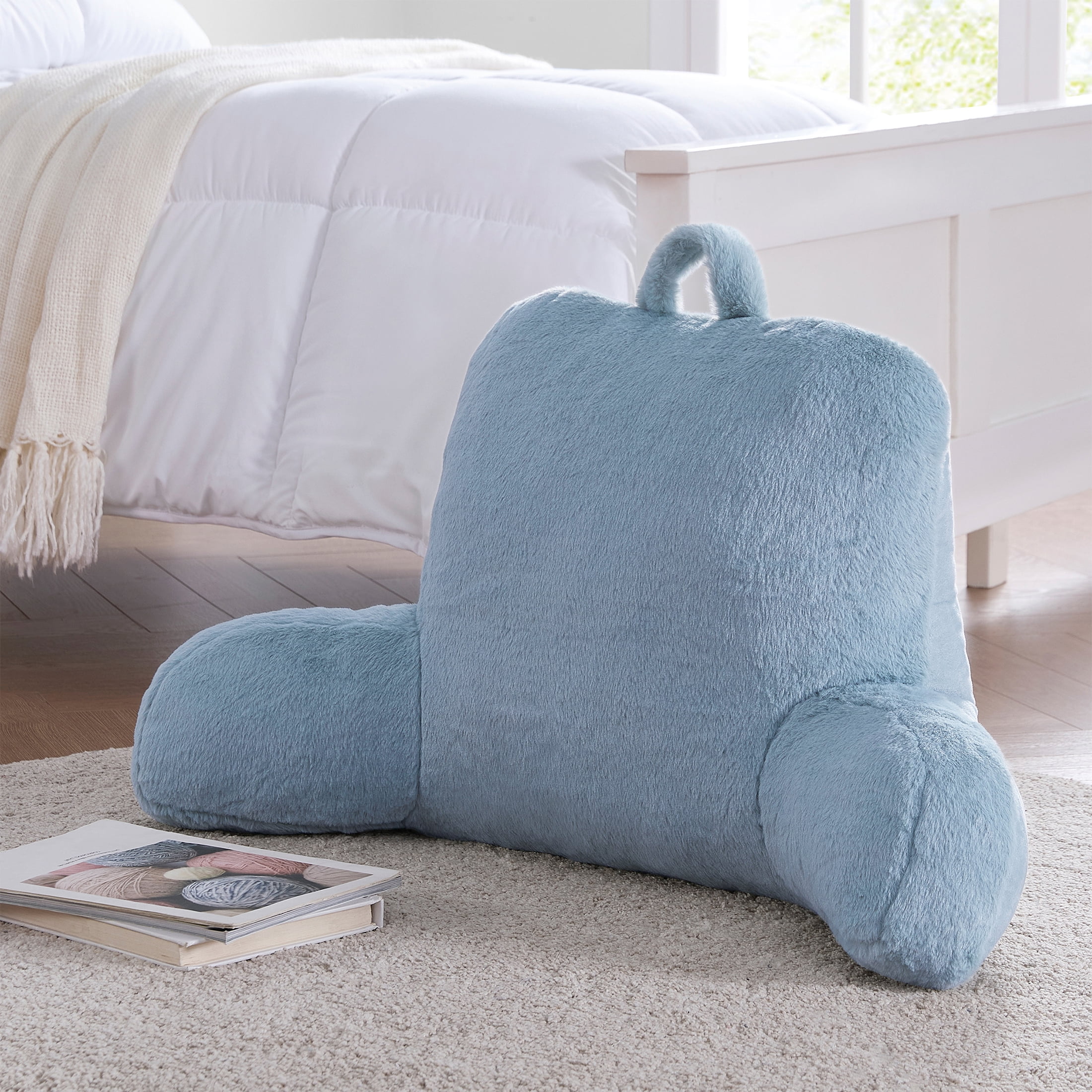 Pickyou クッション rest cushion Mainstays Faux Fur Plush Backrest Pillow, Specialty Size, Blue