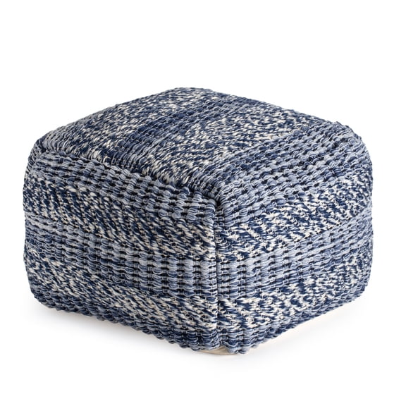 Navy Stripes 22" x 22" x 16" Navy & Ivory Pouf