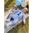 thumbnail image 5 of RUINIXCW Baby Boy First Birthday Outfit Romper Infant Boys 1st Birthday One Years Old Clothes Letter Embroidery Long Sleeve Waffled Striped Jumpsuit, 5 of 10