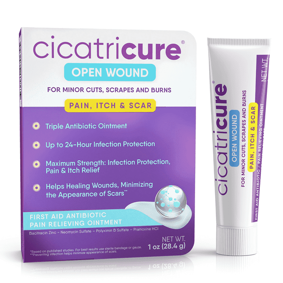 Cicatricure First Aid Bacitracin Antibiotic Ointment | Effective Relief for Minor Cuts, Scrapes, Burns, Itch, and Scars - 1 oz