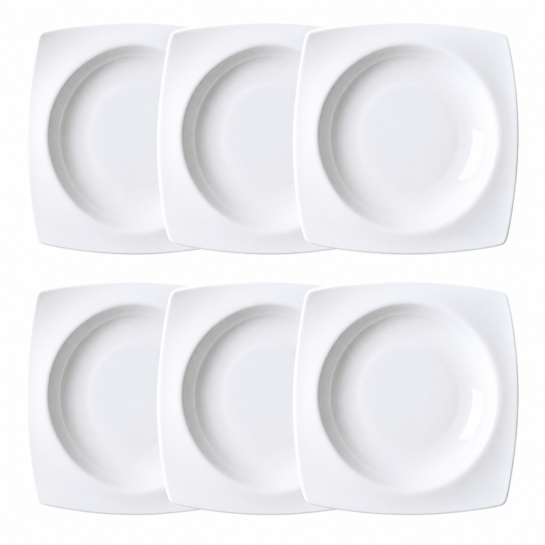 AsterOutdoor Square Plate Set For 6, White Ceramic Dinnerware photo 7