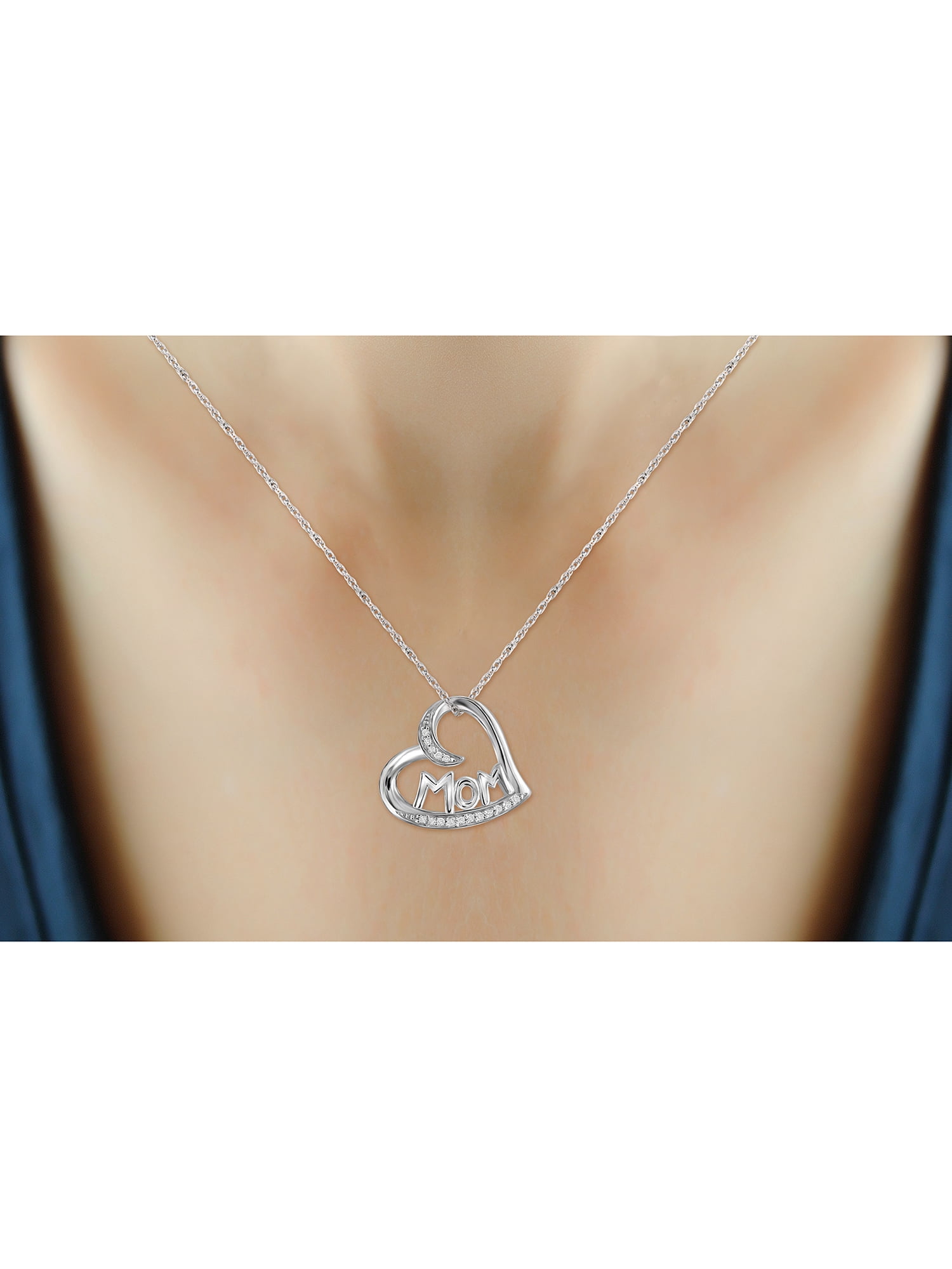 JewelersClub Mom Necklace Sterling Silver Necklace for Women – Beautiful Accent White Diamonds + 0.925 Sterling Silver Mother Daughter Necklace – Mothers Day Gifts Necklaces for Women