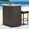 thumbnail image 3 of Patiojoy 3PCS Patio Wicker Rattan Bar Set Table w/2 Cushioned Stools, 3 of 10