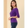 thumbnail image 4 of CamiseAjustaCon Cuello Redondo Y Mangas Al Codo PaMujer Morado oscuro S, 4 of 6