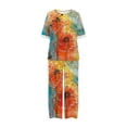 thumbnail image 4 of ICHUANYI Clearance Women's Summer Printed Half Sleeve Round Neck Cropped Top + Casual Pants Suit Set Two Piece Lounge Set(Orange, M) ICHUANYI WER2023081203244, 4 of 5