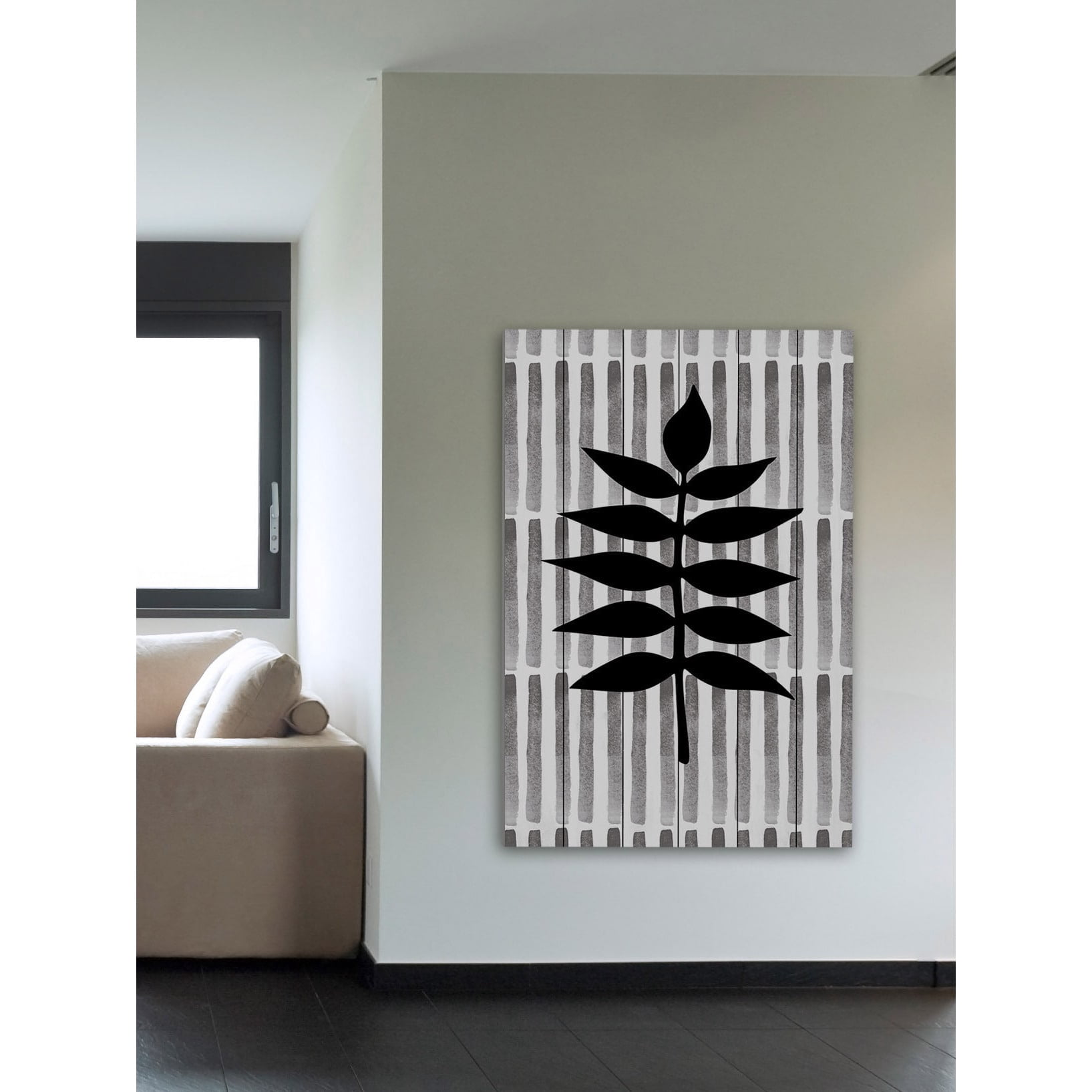 "Black Leaf 3" Painting Print on White Wood