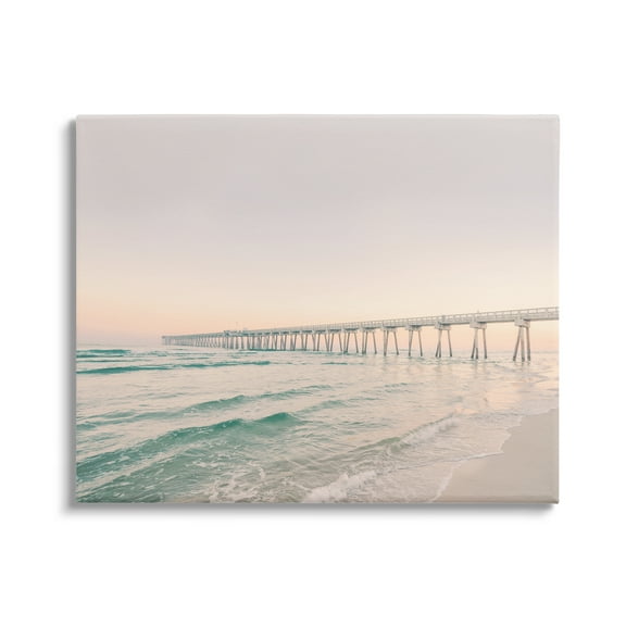 Stupell Industries Beach Pier Bridge Landscape Nature Photography Gallery Wrapped Canvas Print Wall Art, 20 x 16