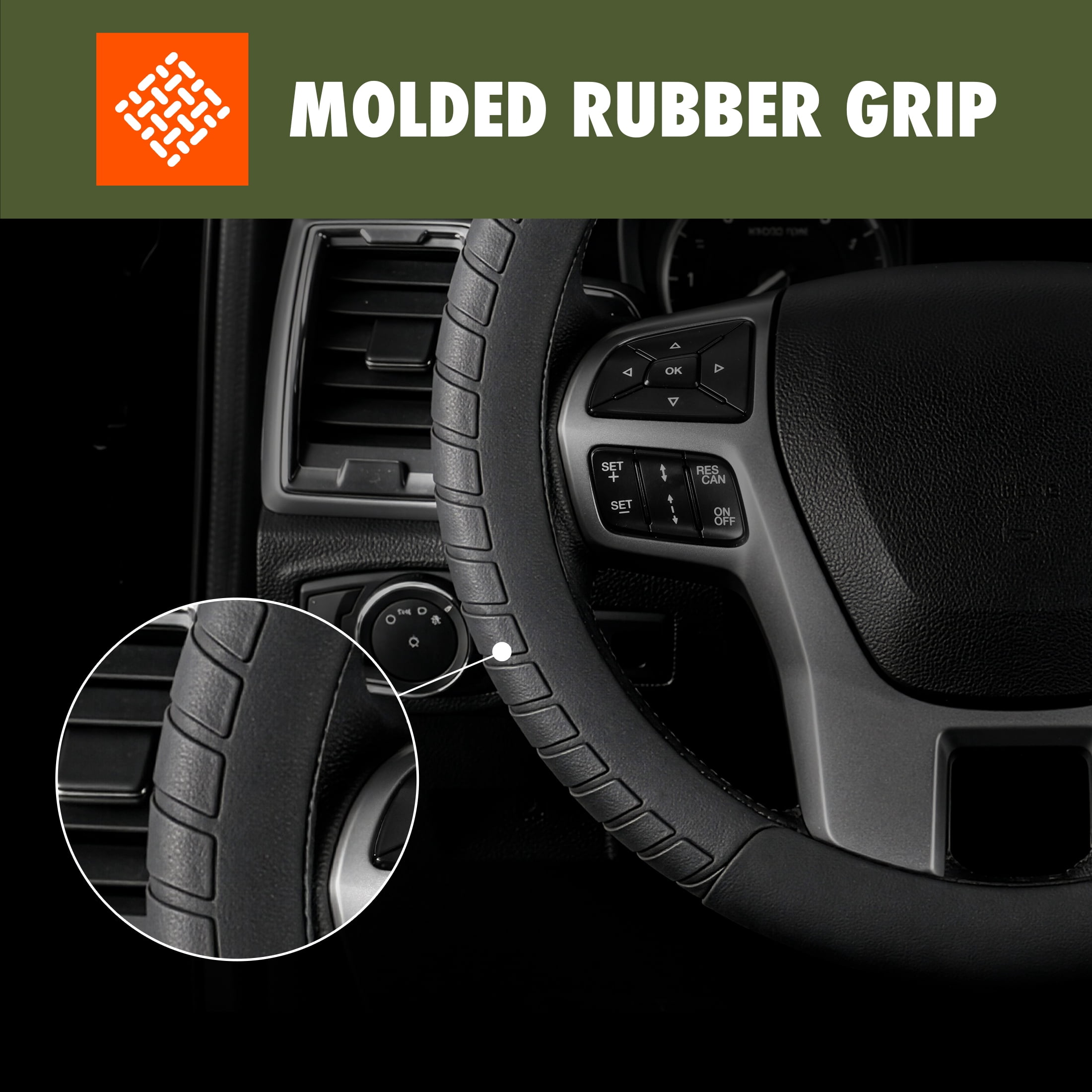 Ozark Trail Truck Steering Wheel Cover Faux Leather with Rubber Grip, Fits 16" diameter, Black Chevron
