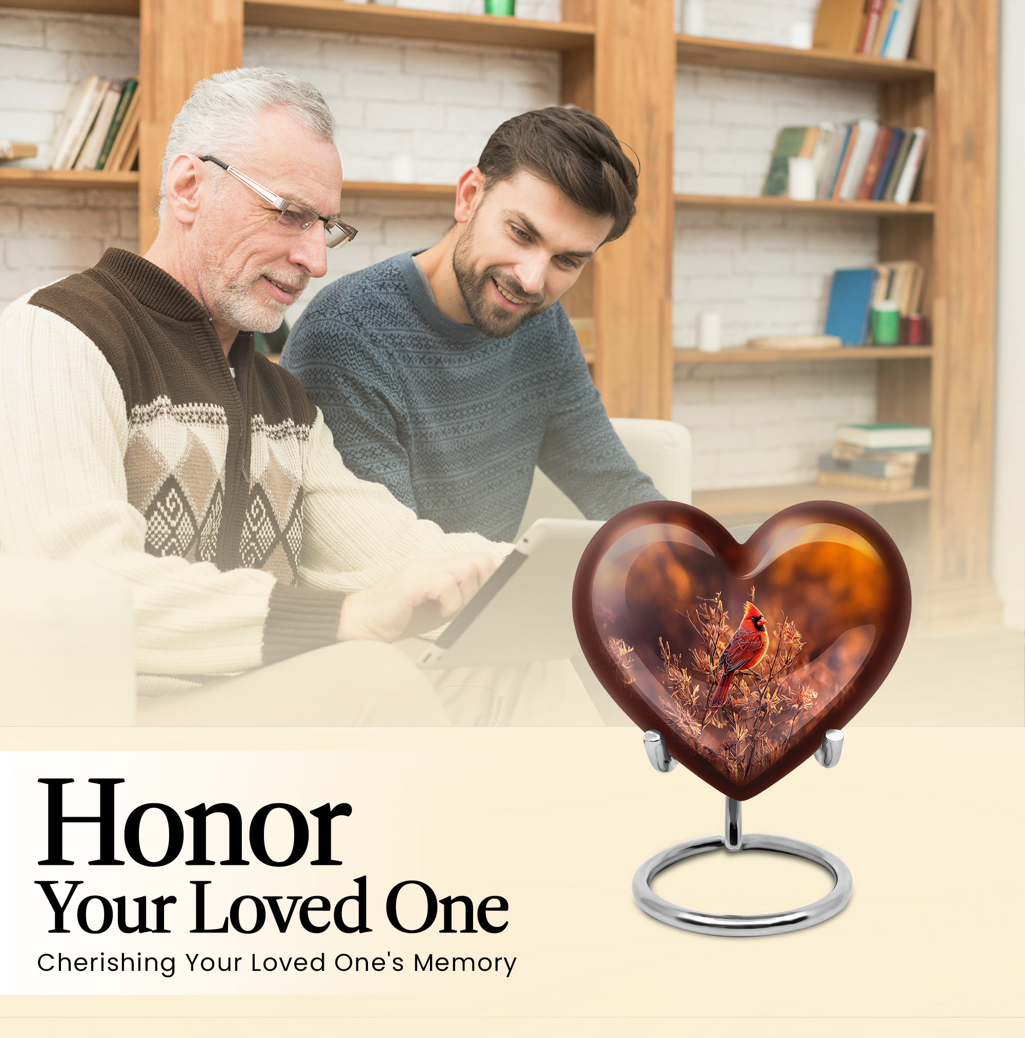 MUKTIVE Cardinal Bird Urns for Human Ashes Adult for Burial - Keepsake Heart Cremation Urn for Funeral, Memorial - Brown Adult Urns for Human Ashes - Bird 3 Inch Cremains for Women & Men
