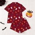 thumbnail image 4 of JIAYUE Girl Kids Pajamas Sets Halloween Pattern Printed With Notched Collar Short Sleeve Tops And Shorts For Home Wear Cozy For Lightweight And Breathable Comfort Sleepwear,9-10 Years, 4 of 9