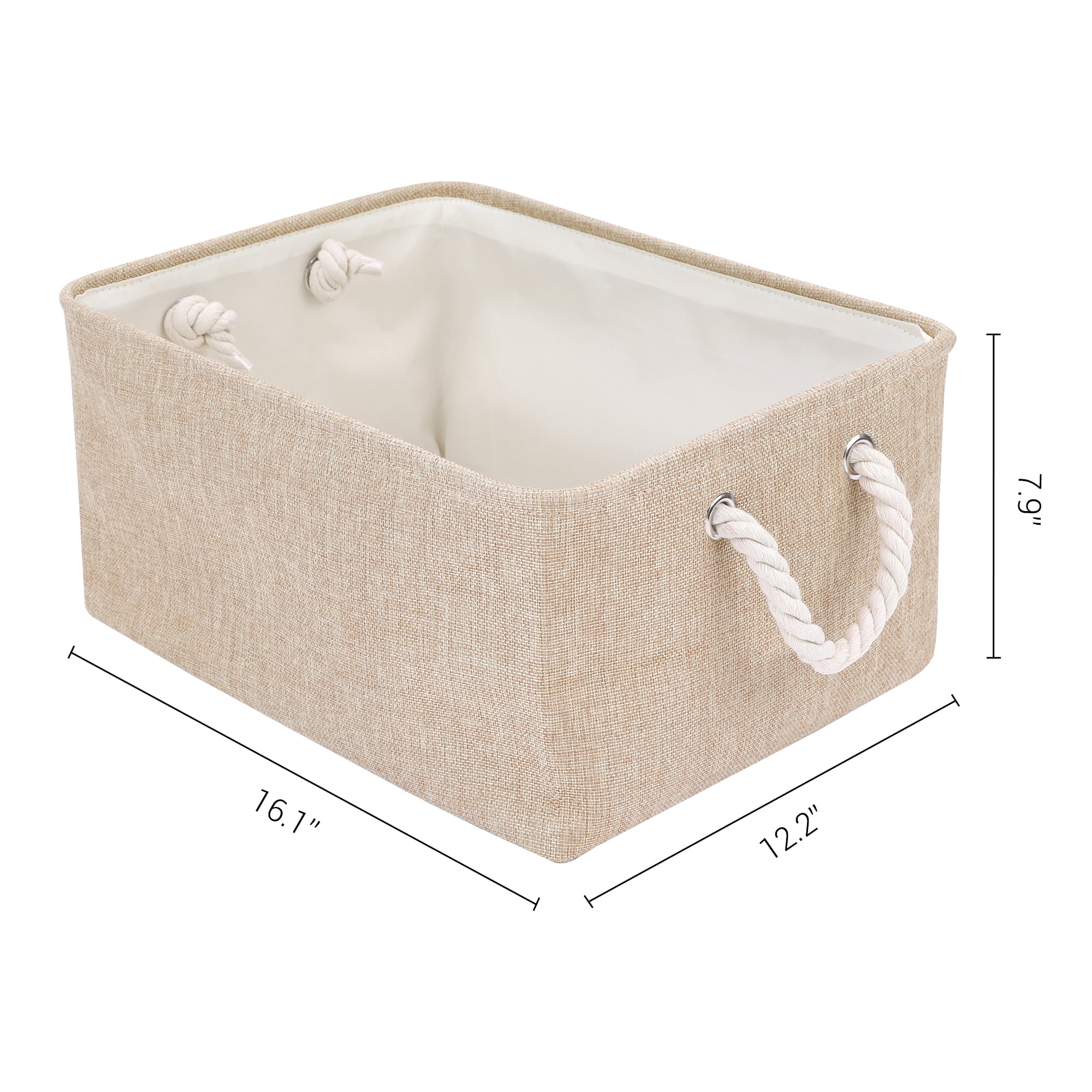 Unique Bargains Storage Bin with Handles for Closet Organizers Beige 16.1"x12.2"x7.9"