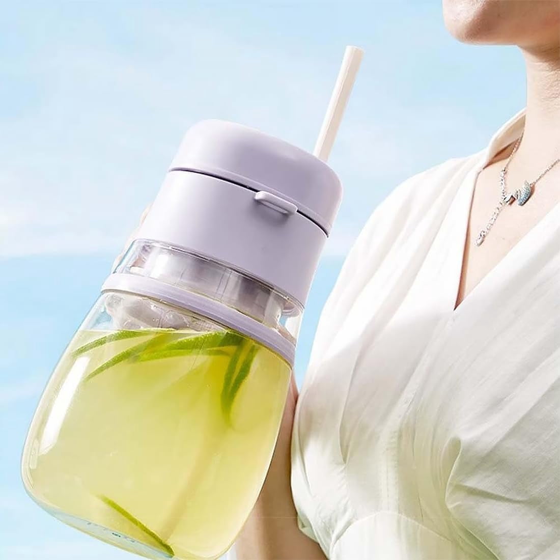 My Smoothies Cup Blender, 1000ML Portable Small Juice Cup with Handle/Strap, Rechargeable Multi-Function Juicer Juice Cup for Gym/Travel/Kitchen (White)