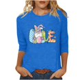 thumbnail image 2 of Xihbxyly Hauts Grande Taille pour Femmes Manches 3/4 T-shirt Imprimé Col Rond de Pâques Manches 3/4 Chandail Col Rond Cadeau de Vacances, 2 of 5