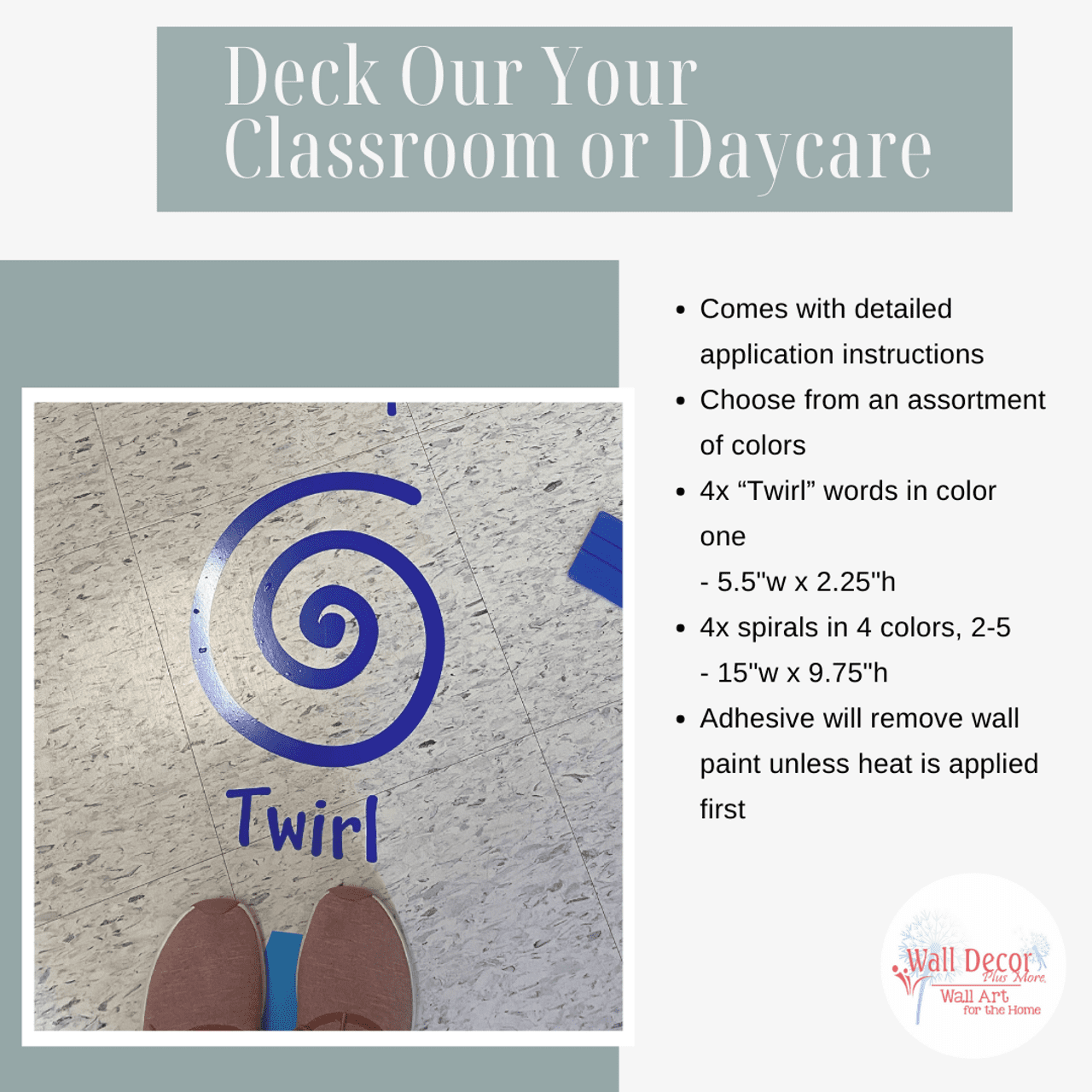 Twirl Spin Sensory Path Floor Decals for Kids - Die-Cut Vinyl Sensory Walk Decals - Education Sensory Walking Path Stickers - Daycare & School Hallway Decor - Classroom Floor Stickers - 4PC