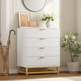 thumbnail image 4 of GAOMON Modern 4 Drawer Dresser, Wide Chest with Gold Metal Legs & Handles, Wood Storage Organizer for Bedroom, Living Room, Hallway, White, 4 of 6