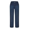 thumbnail image 5 of RYRJJ Womens Rhinestone Baggy Wide Leg Jeans High Waisted Washed Distressed Straight Leg Denim Pants Plus Size(Dark Blue,M), 5 of 7