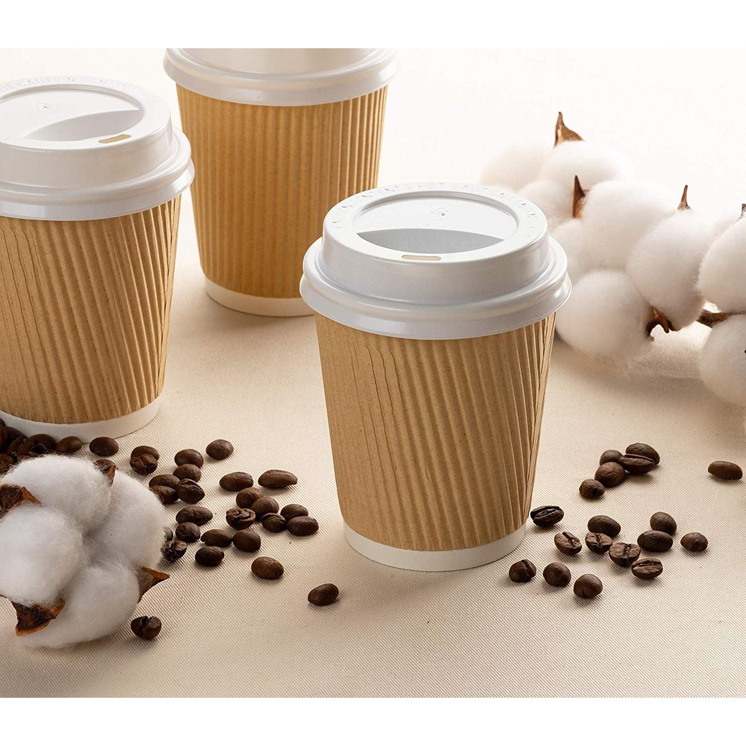 Disposable Insulated To Go Ripple Biodegradable Hot Coffee Cups with Lids 8 oz with Lid