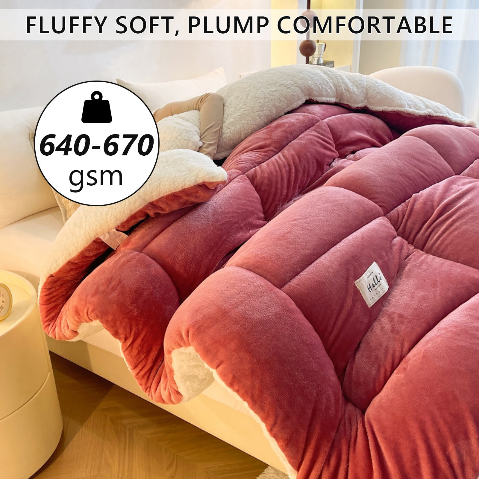 WOOW DEPOT Sherpa Fleece Twin Comforter Reversible, 1 PCS, Heavy 5.5lbs Quilted Bedding Warm Cozy Machine Washable, Bean Paste Red