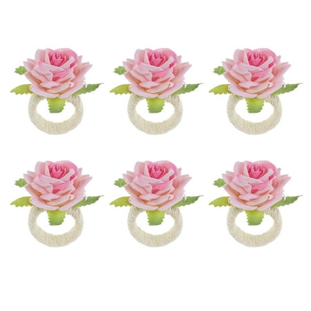 

6PCS Simulation Rose Napkin Ring Imitation Rose Napkin Buckle Table Decor