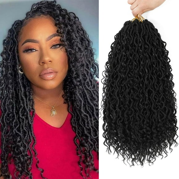 8 Packs Goddess Faux Locs Crochet Hair for Black Women,Natural Black Goddess Locs Crochet Hair, Boho Style Locs, River Locs Crochet Hair with Curly Ends (18Inch, 1B#, 8Packs)