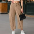 thumbnail image 7 of Women's Corduroy Pants Barrel Mid-Rise Elastic Waist Cord Pants Casual Wide Leg Baggy Trouser with Pockets Light Brown S, 7 of 7