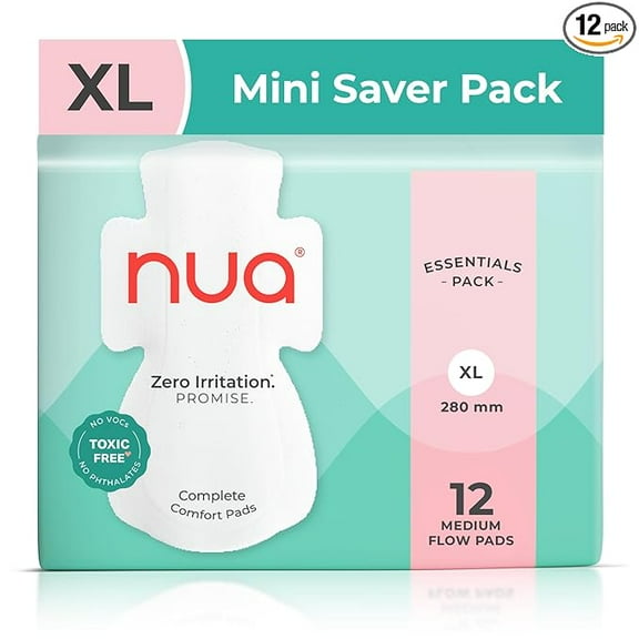 Nua Complete Comfort Sanitary Pads for Women XL | Pack of 12 | Medium Flow Pads | Super Saver | Zero Irritation Promise | Comfortable All-Day